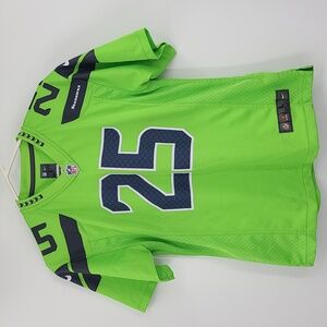 NFL Large 14-16 neon green blue white Seattle Seahawks Sherman 25 jersey Footbal